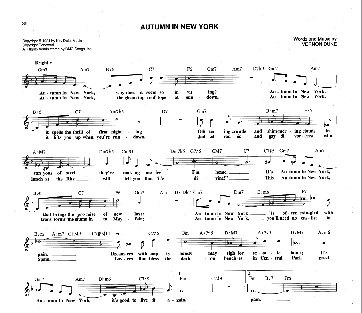 Autumn in New York Thème et variations