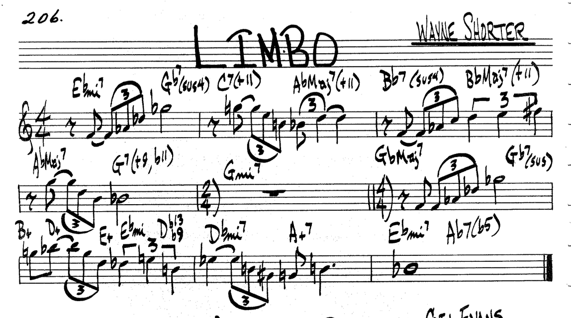 Music score for “Limbo”, by W. Shorter. (From Real Book, vol. 1)