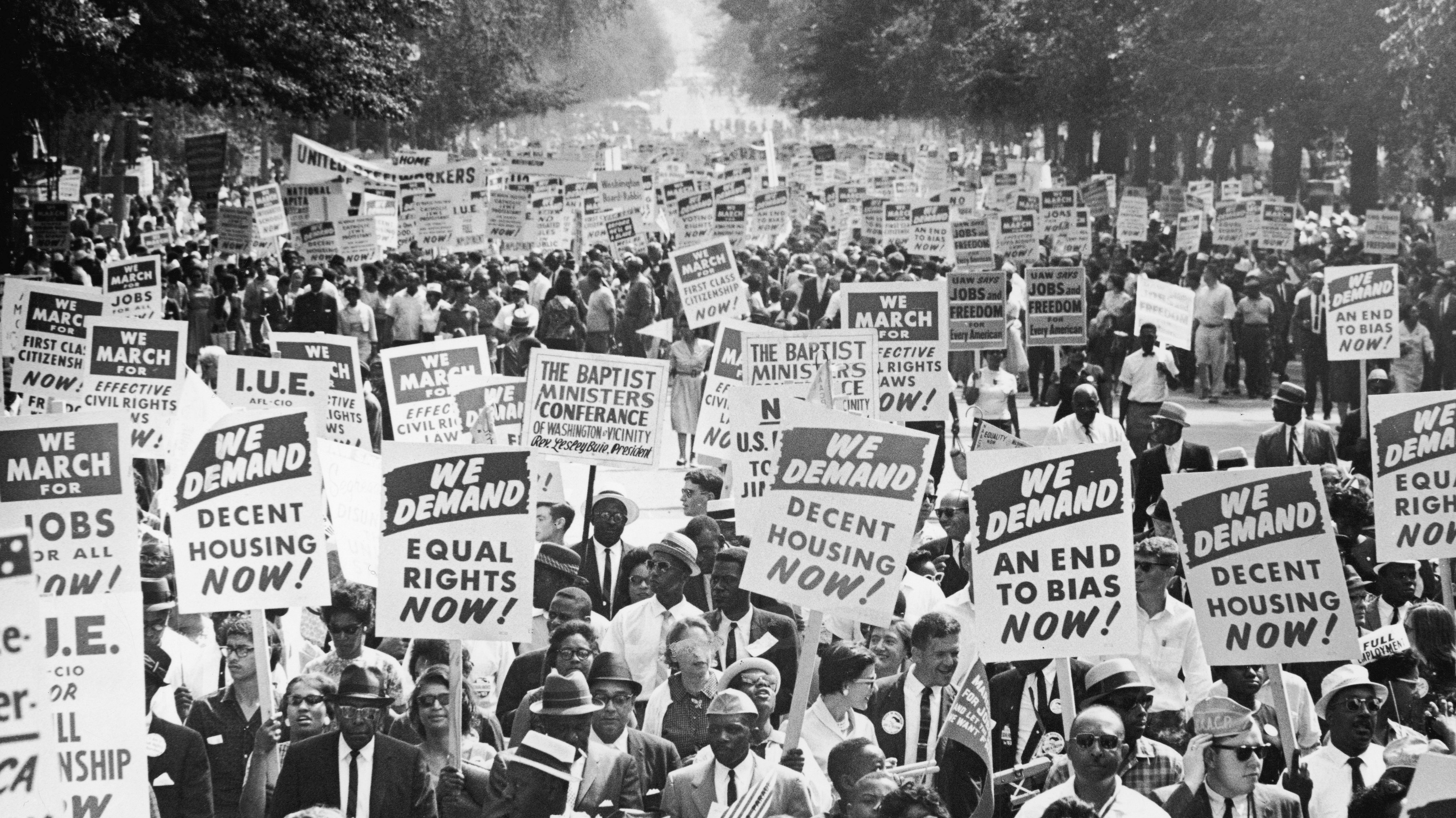 Demonstrators march down Constitution Avenue during the March on Washington on Aug. 28, 1963. Image: Hulton Archive/Getty Images