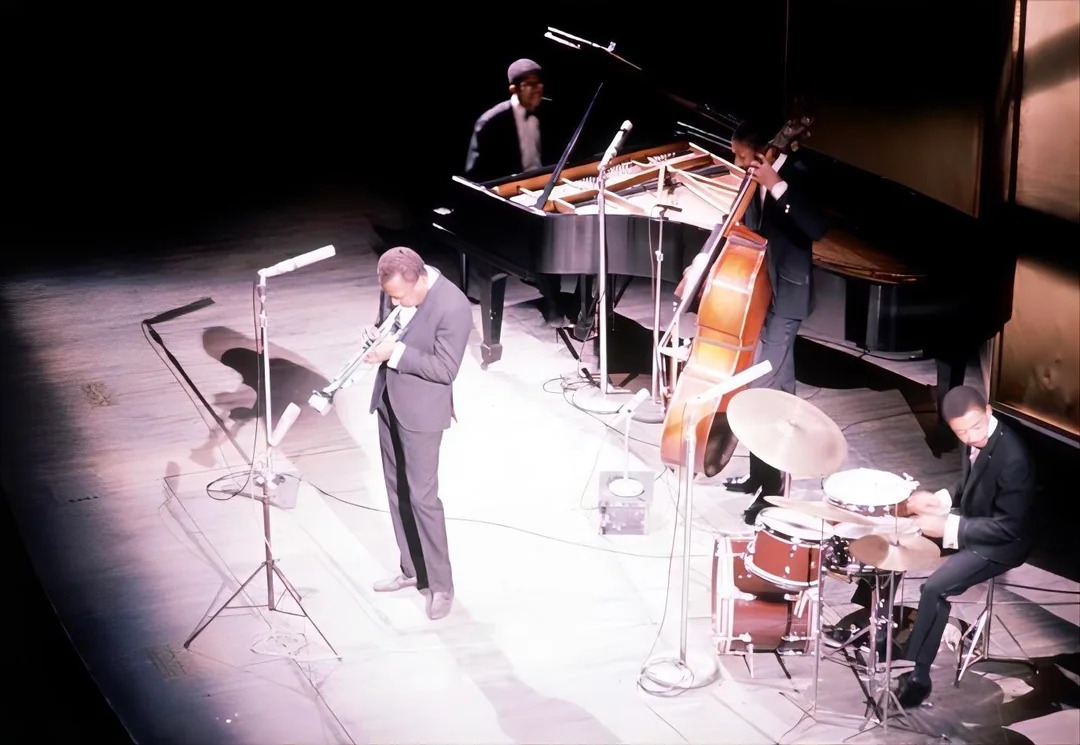 Miles Davis, with Ron Carter, Tony Williams, and Herbie Hancock, February 1964. Photograph by Vernon Smith
