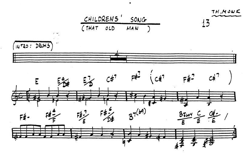 Thelonious Monk, Children’s Song (That Old Man), score