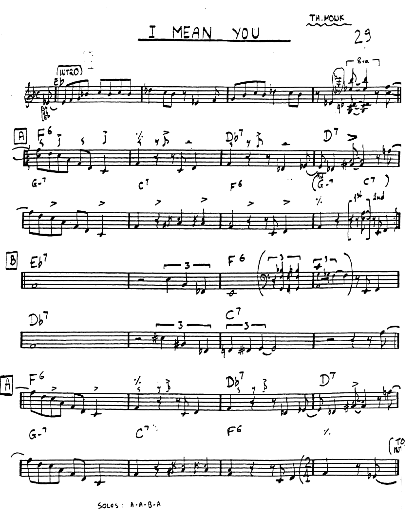Thelonious Monk, I Mean You, score