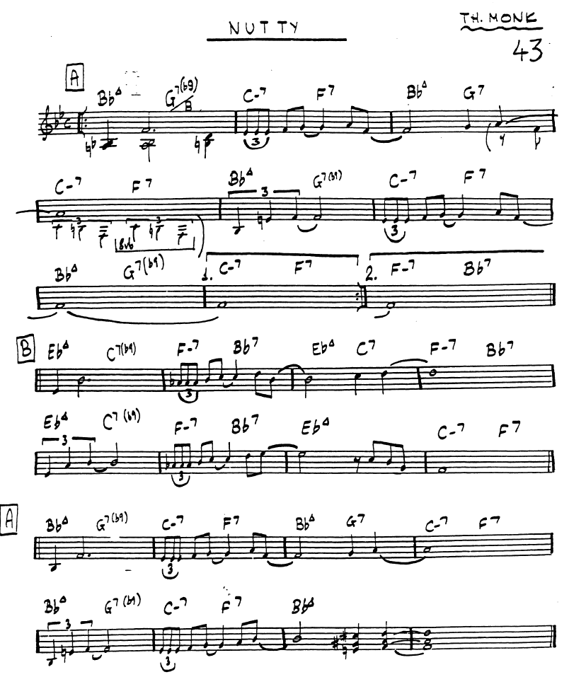 Thelonious Monk, Nutty, score