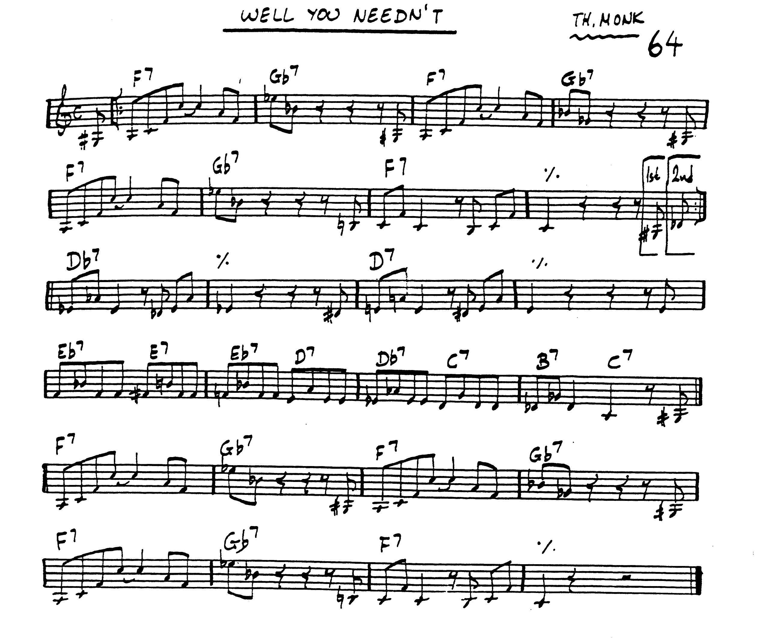 Thelonious Monk, Well You Needn’t, score