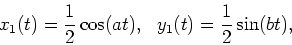\begin{displaymath}x_1(t)=\frac{1}{2}\cos(at) , \ \ y_1(t)=\frac{1}{2}\sin(bt) ,\end{displaymath}