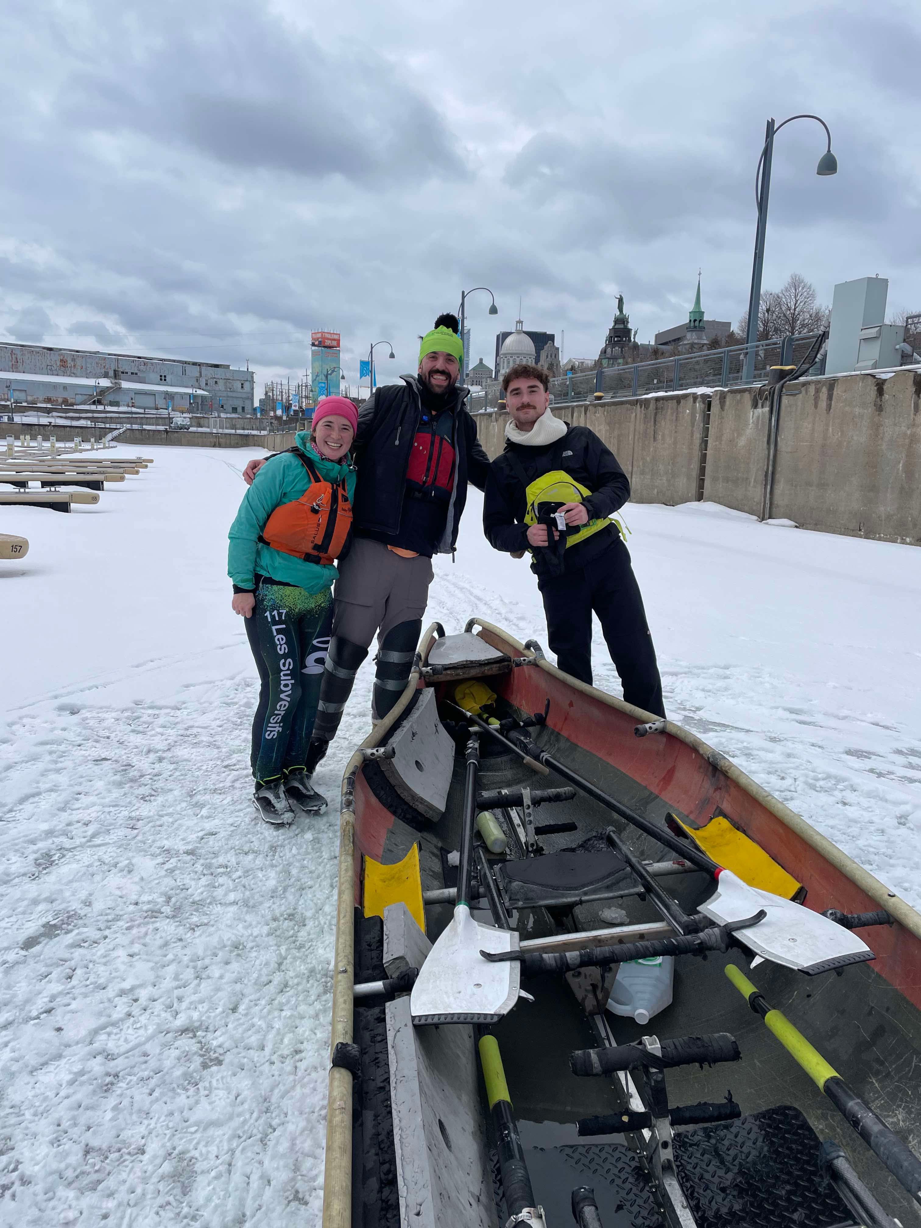Ice canoeing on the Saint Lawrence River in Montreal.